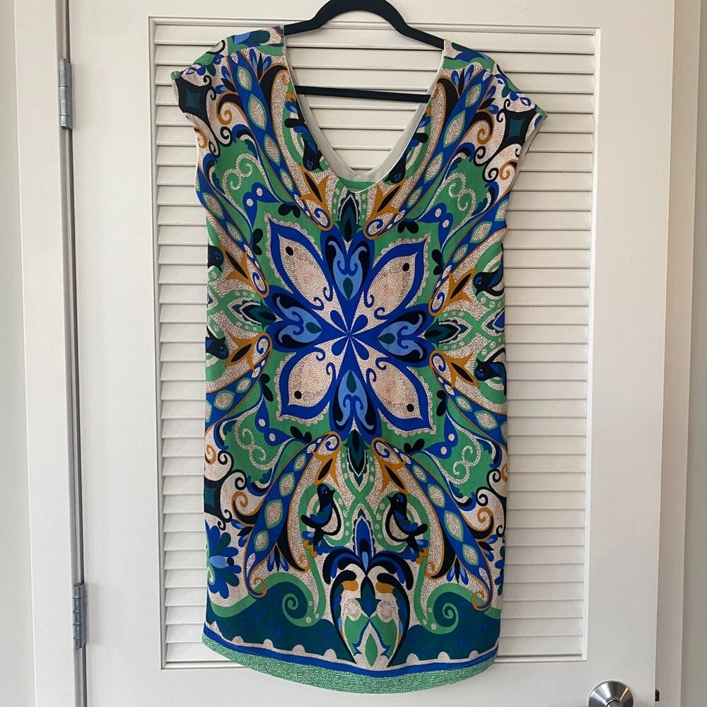 Anthropologie Maeve Folksong Floral Shift Mini Dress, Blue Green, Size S
